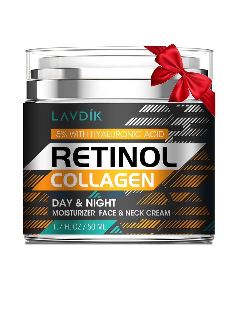 Retinol Cream for Face with Hyaluronic Acid, Moisturizer Anti Aging Collagen Cream for Women and Men, Reduce Wrinkles, Fine Lines, Day and Night,1.7 Fl Oz