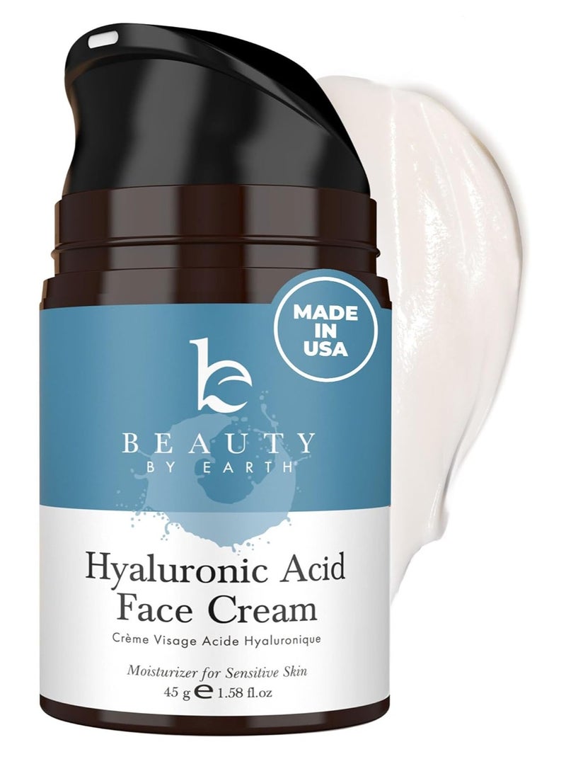 Hyaluronic Acid Moisturizer for Face - USA Made with Organic & Natural Ingredients, Hydrating Anti Aging Face Moisturizer for Dry Skin with Glycerin & Vitamin E, Unscented Anti Wrinkle Cream