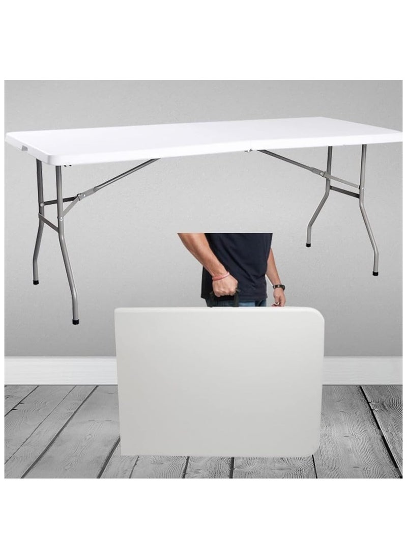 Folding Lightweight Trestle Outdoor Camping Table,Heavy Duty Plastic Outdoor Folding Picnic Table,Folding Trestle Table For BBQ Party, Folds in Half with Carry Handle,White