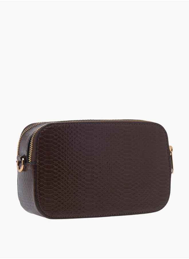 Women Textured Crossbody Bag with Chain Strap and Zip Closure