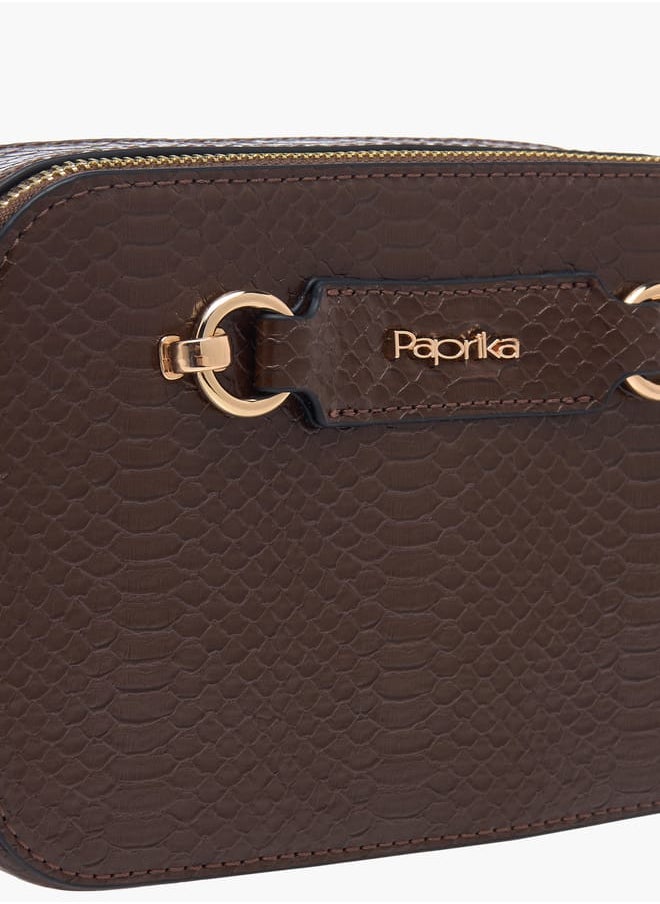 Women Textured Crossbody Bag with Chain Strap and Zip Closure