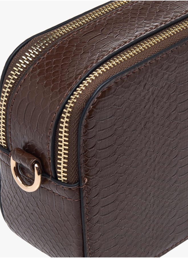 Women Textured Crossbody Bag with Chain Strap and Zip Closure