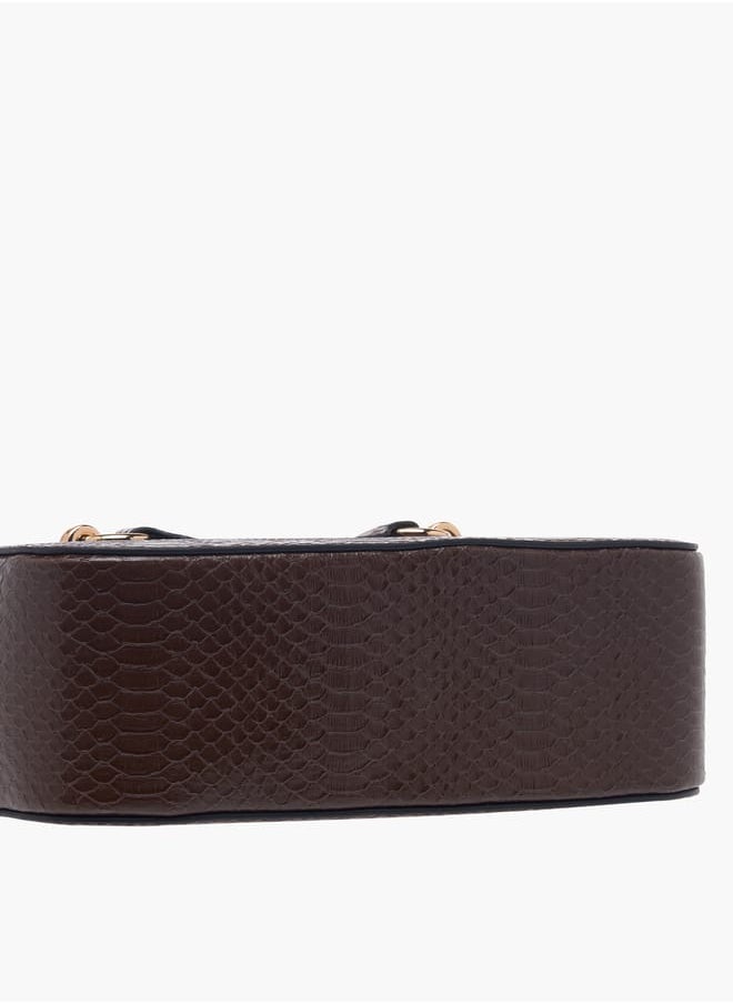 Women Textured Crossbody Bag with Chain Strap and Zip Closure