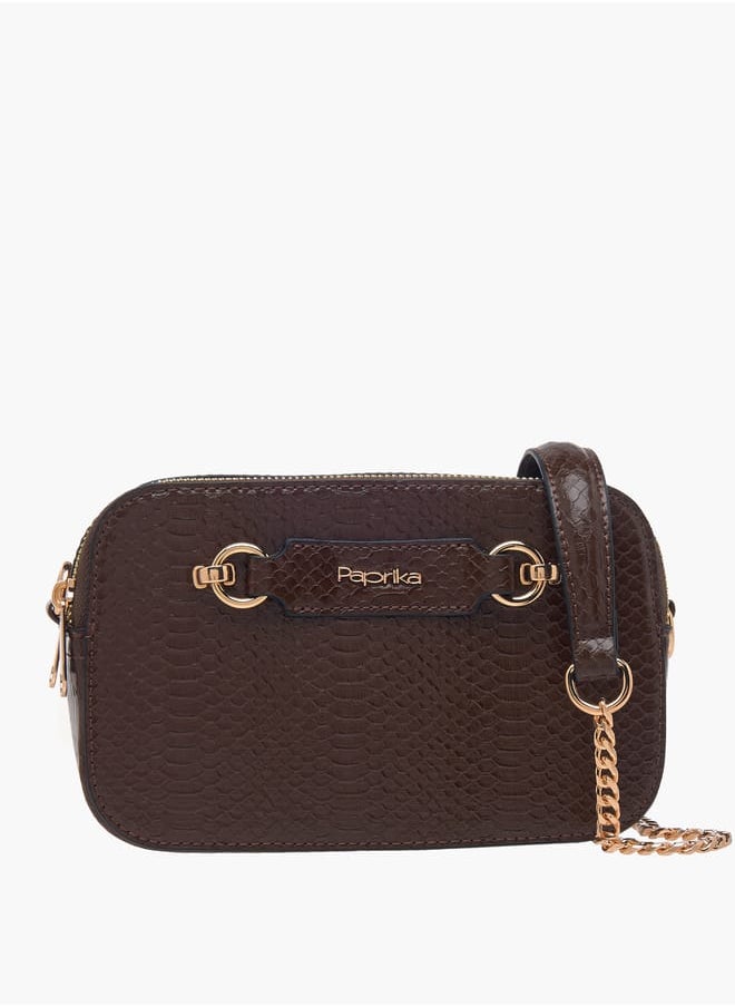 Women Textured Crossbody Bag with Chain Strap and Zip Closure