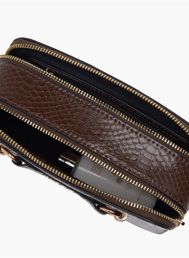 Women Textured Crossbody Bag with Chain Strap and Zip Closure