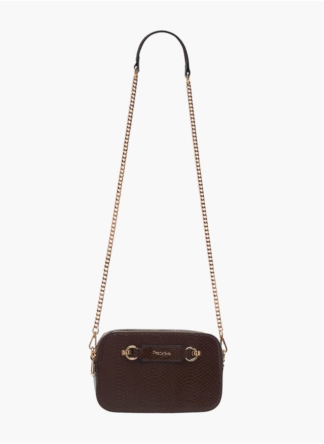Women Textured Crossbody Bag with Chain Strap and Zip Closure