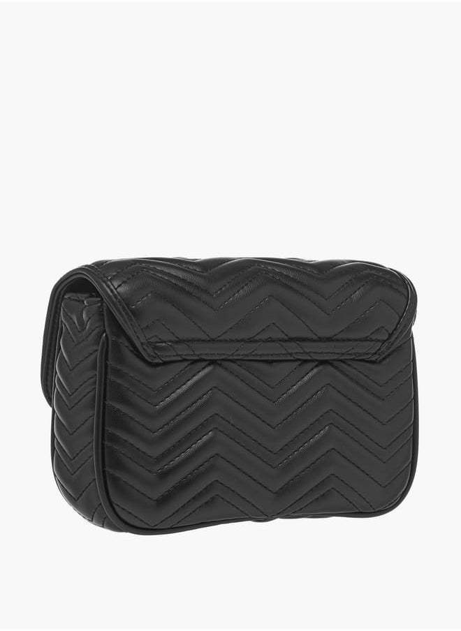Women Embellished Crossbody Bag with Chain Strap and Flap Closure