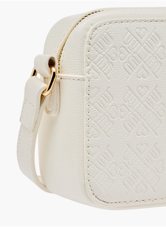 Women Monogram Embossed Crossbody Bag with Zip Closure and Adjustable Strap