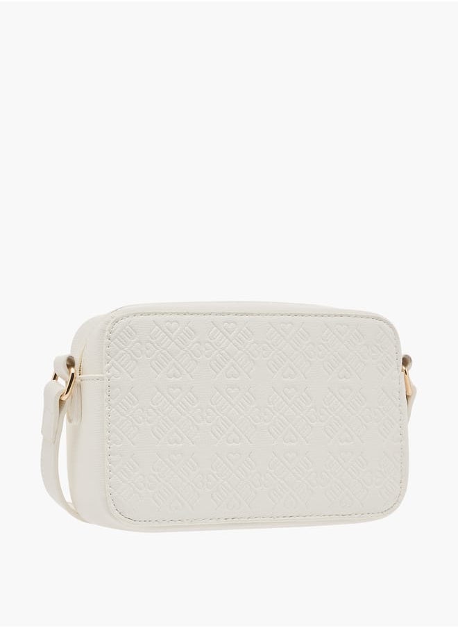 Women Monogram Embossed Crossbody Bag with Zip Closure and Adjustable Strap
