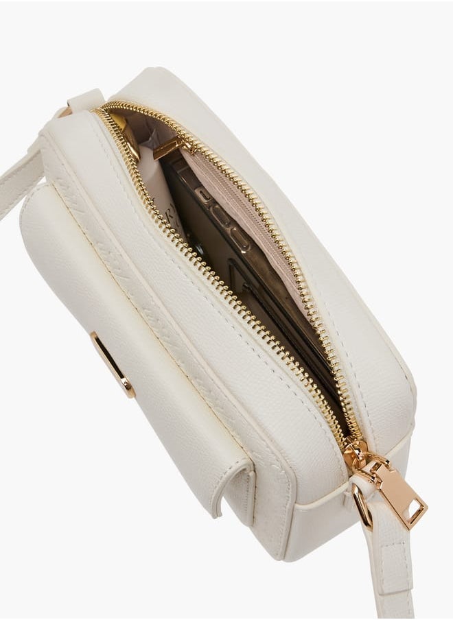 Women Monogram Embossed Crossbody Bag with Zip Closure and Adjustable Strap