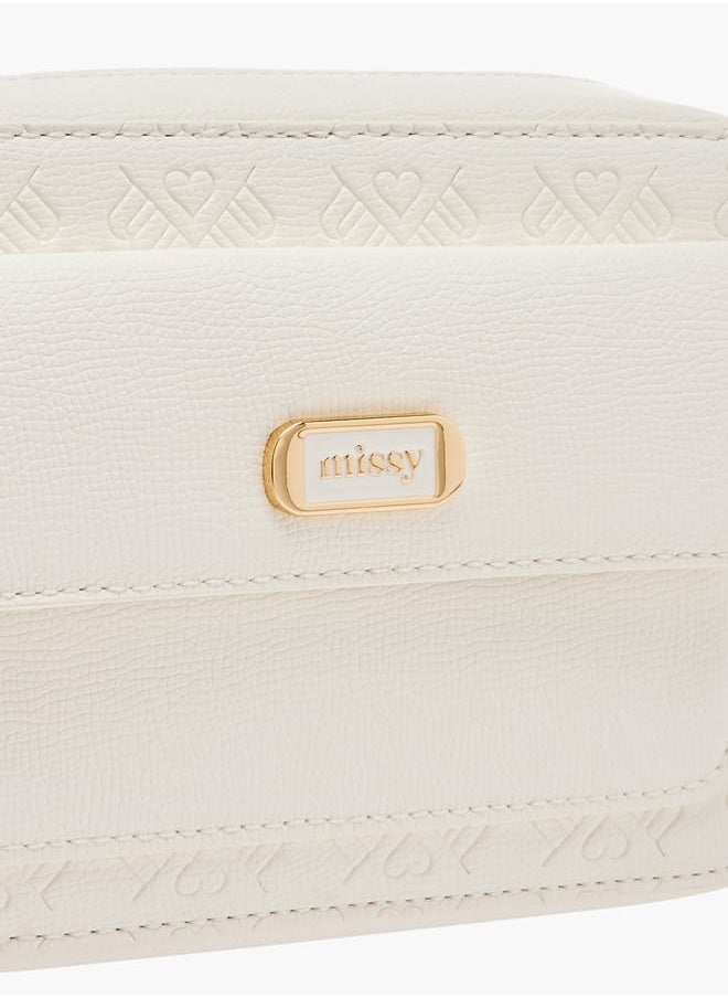Women Monogram Embossed Crossbody Bag with Zip Closure and Adjustable Strap