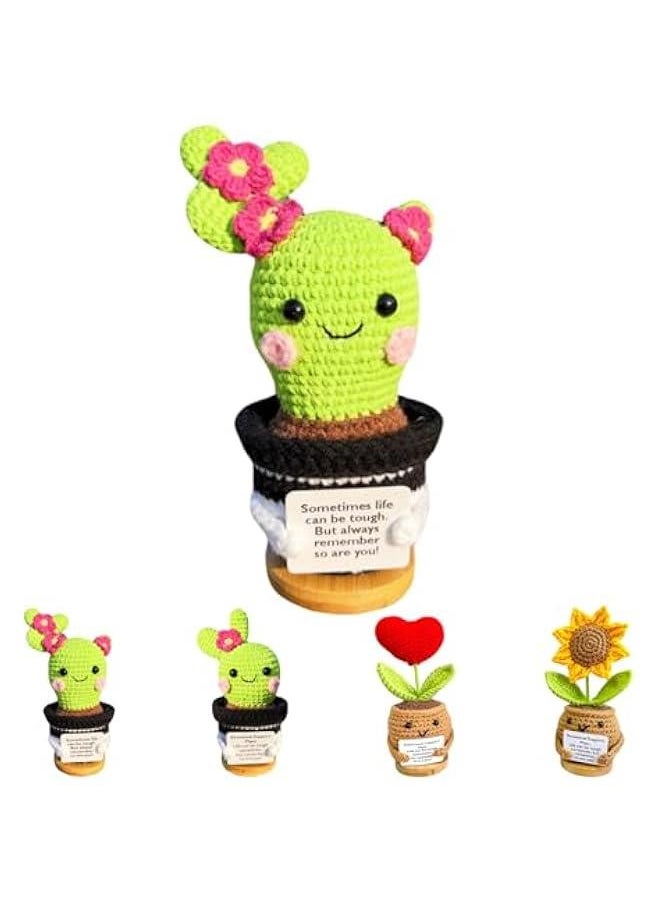 Positive Crochet Cactus,Handmade Emotional Support Crochet Cactus with Positive Card for Women Men Birthday s  Graduation Gifts