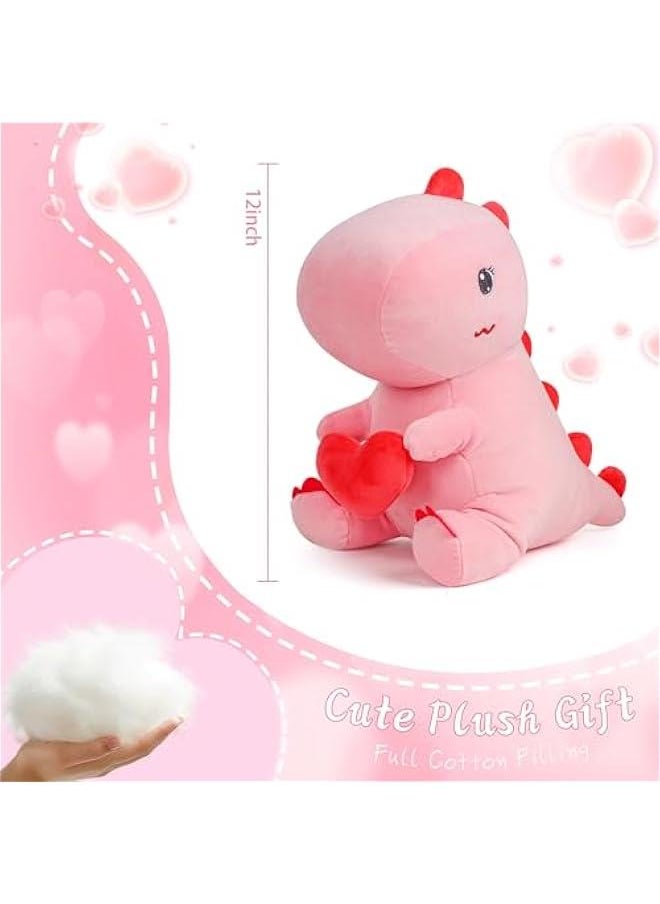 Pink Dinosaur Plush Toy 12 Inch Dinosaur Stuffed Animal Cute Dino Plush with Love Heart