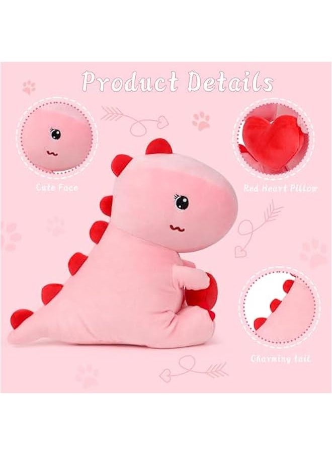 Pink Dinosaur Plush Toy 12 Inch Dinosaur Stuffed Animal Cute Dino Plush with Love Heart