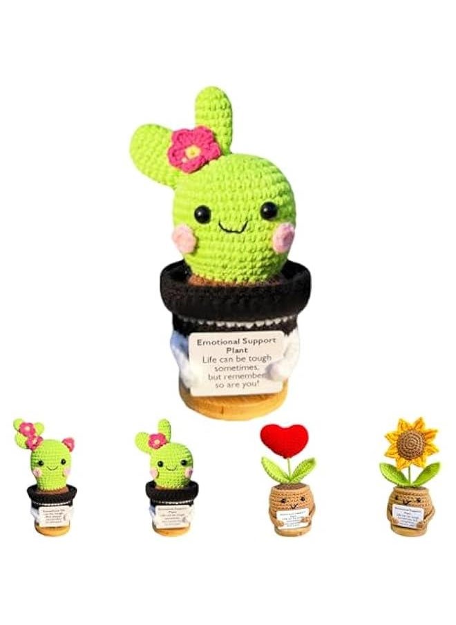 Positive Crochet Cactus,Handmade Emotional Support Crochet Cactus with Positive Card for Women Men Birthday s  Graduation Gifts