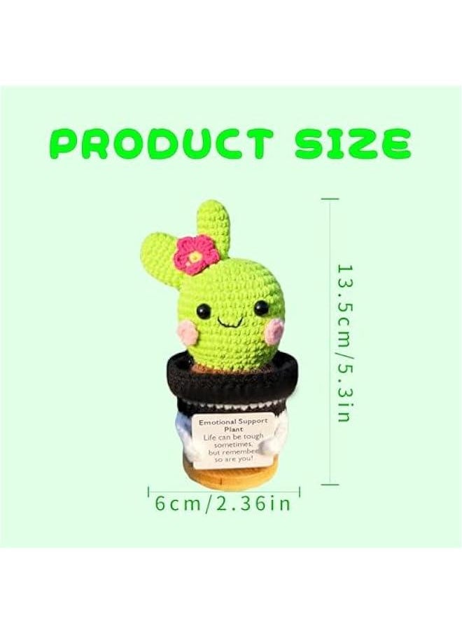 Positive Crochet Cactus,Handmade Emotional Support Crochet Cactus with Positive Card for Women Men Birthday s  Graduation Gifts