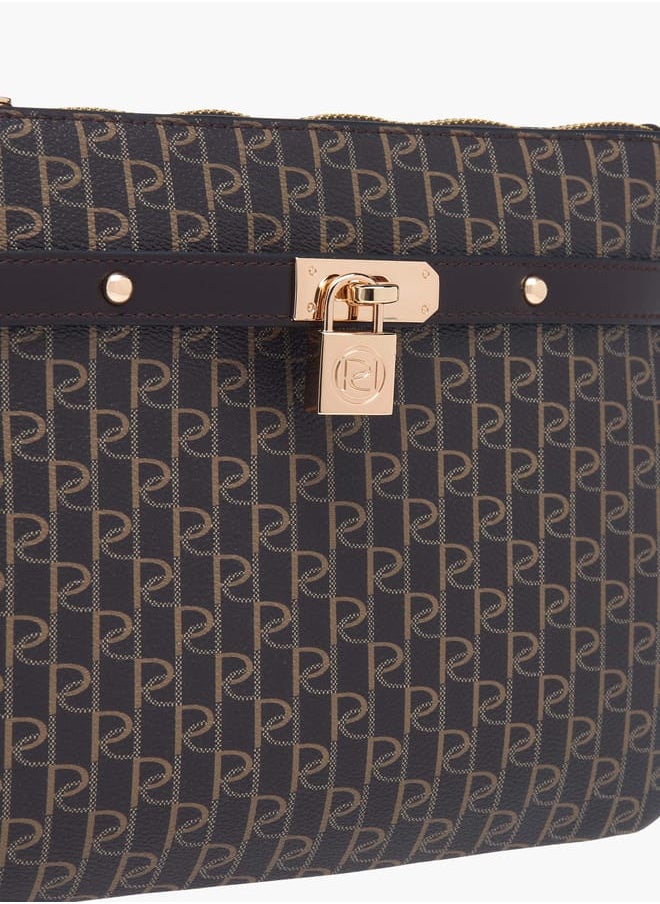 Women Monogram Print Clutch with Zip Closure and Wrist Loop