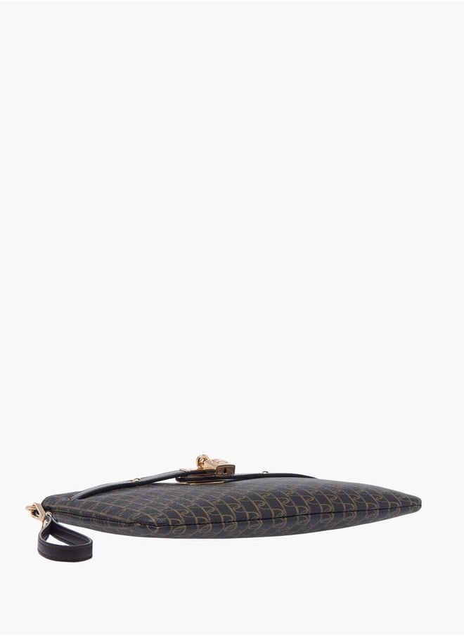 Women Monogram Print Clutch with Zip Closure and Wrist Loop