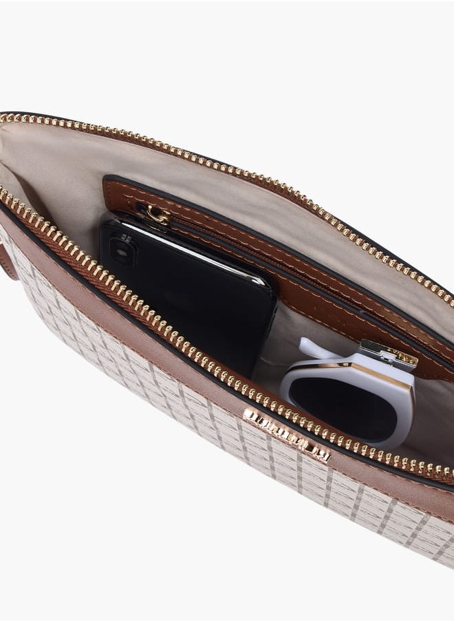 Women Monogram Print Clutch with Zip Closure and Wrist Loop