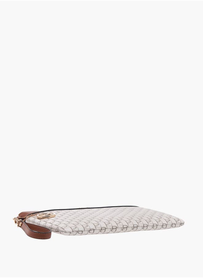 Women Monogram Print Clutch with Zip Closure and Wrist Loop