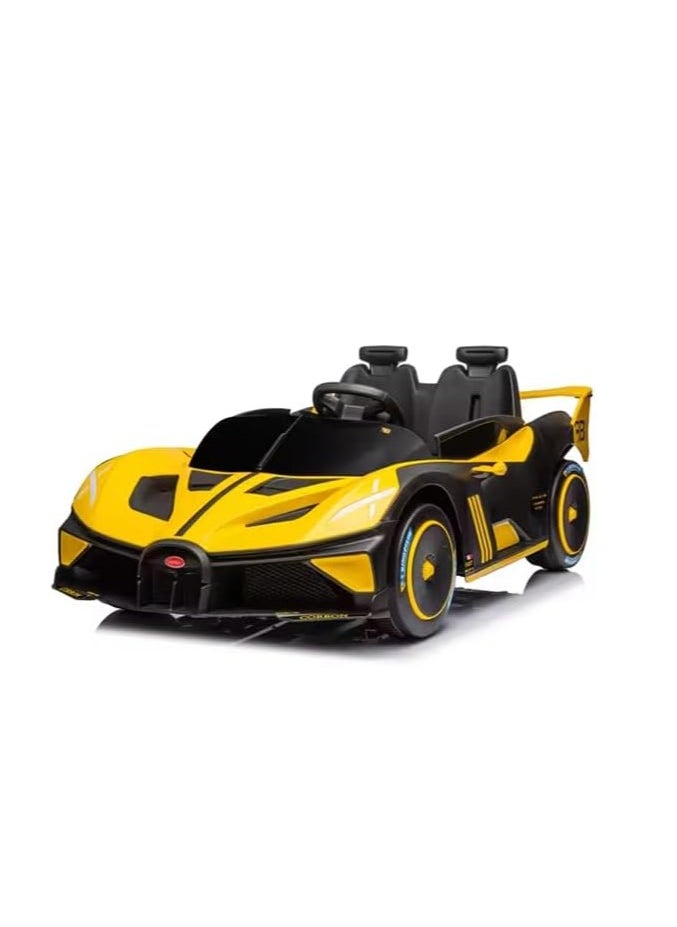 StopShop - Kids Electric Car - Rechargeable 2 Seater Car - Racing Style - 12V - Remote Control Kids Driving Vehicles - Age 3-8 (Yellow)