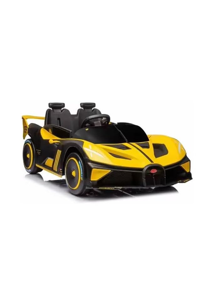 StopShop - Kids Electric Car - Rechargeable 2 Seater Car - Racing Style - 12V - Remote Control Kids Driving Vehicles - Age 3-8 (Yellow)