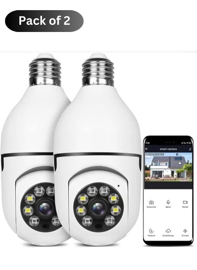 (Pck of 2)360 Degree Security Cameras Wireless Outdoor 2.4GHz 5GHz WiFi Light Bulb Camera 1080p Indoor for Home Camera System Motion Detection Two-Way Audio