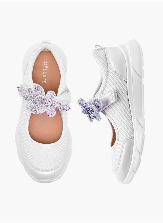 Girl's Floral Accent Mary Jane Shoes with Hook and Loop Closure