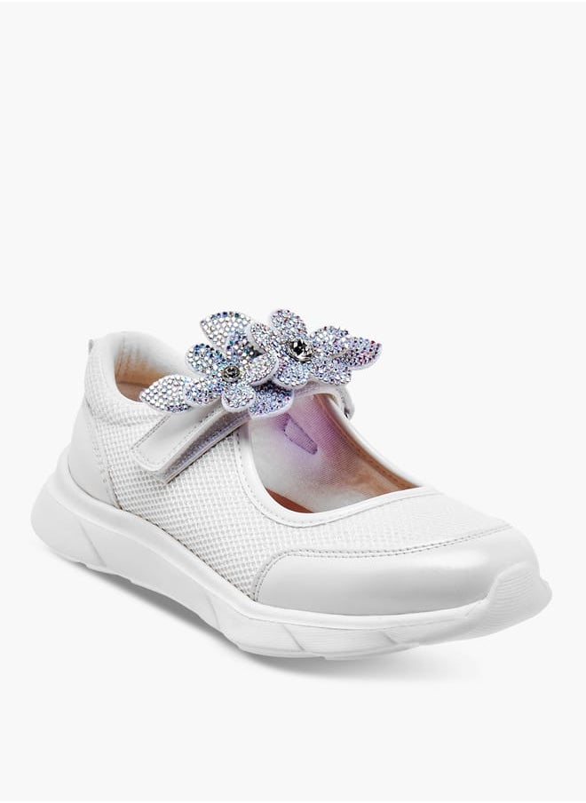 Girl's Floral Accent Mary Jane Shoes with Hook and Loop Closure