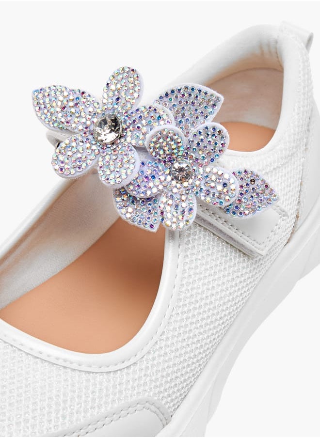 Girl's Floral Accent Mary Jane Shoes with Hook and Loop Closure