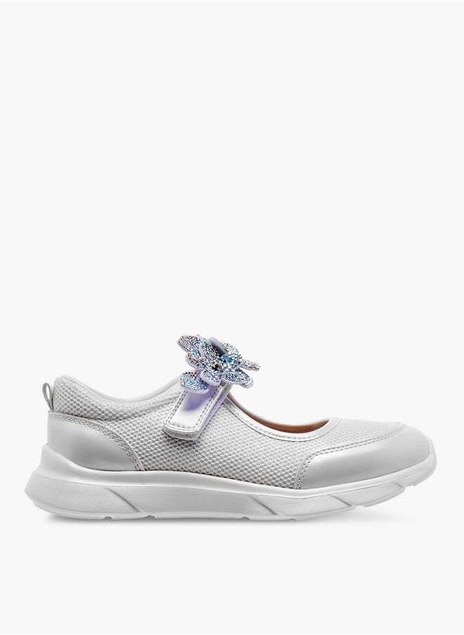 Girl's Floral Accent Mary Jane Shoes with Hook and Loop Closure