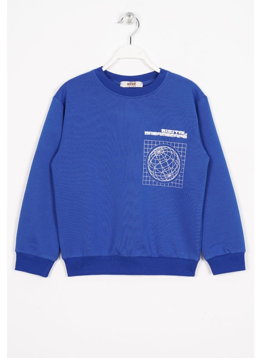 Front Back Digital Print Detailed Saxe Color Boy's Sweatshirt