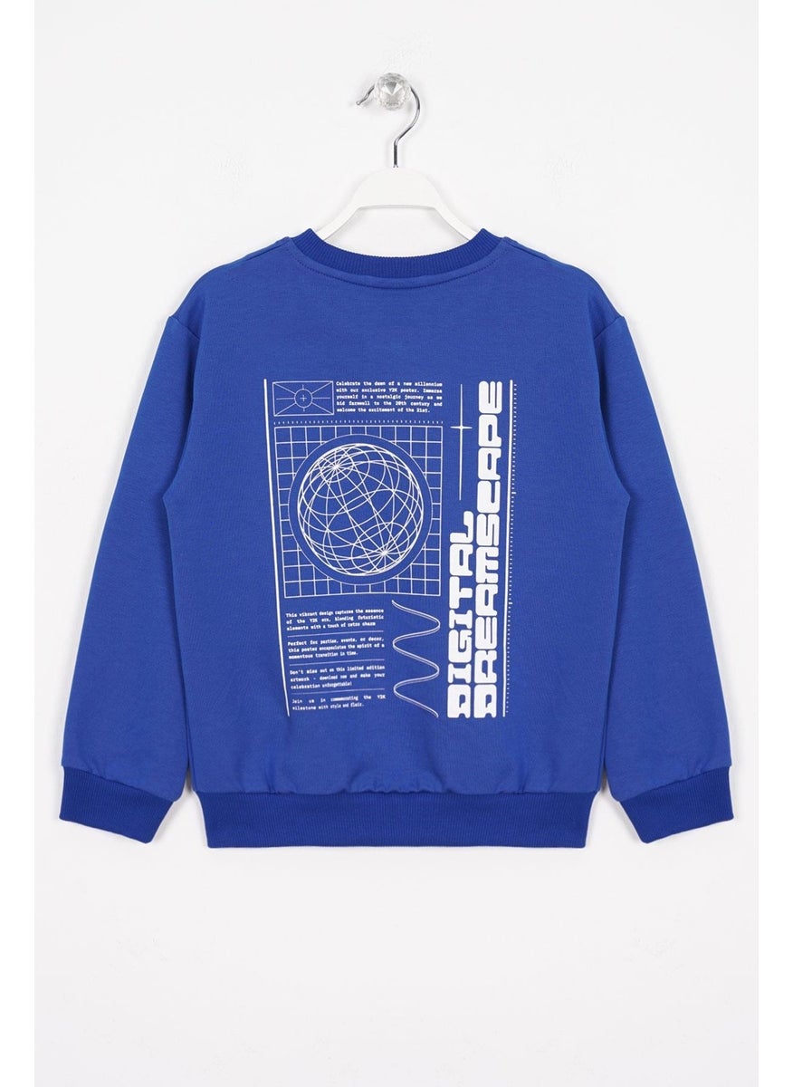 Front Back Digital Print Detailed Saxe Color Boy's Sweatshirt