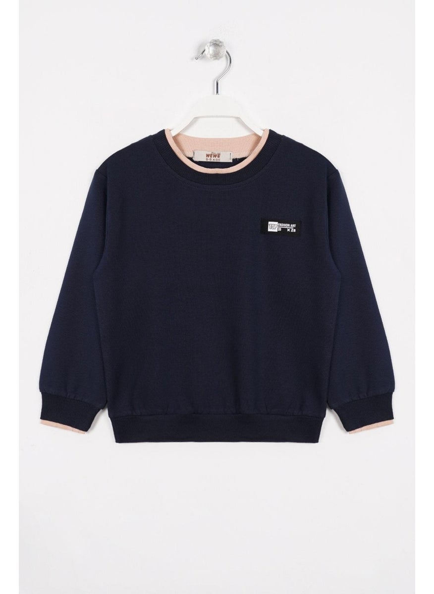 Navy Blue Color Boy's Sweatshirt with Camisole Detail on Collar