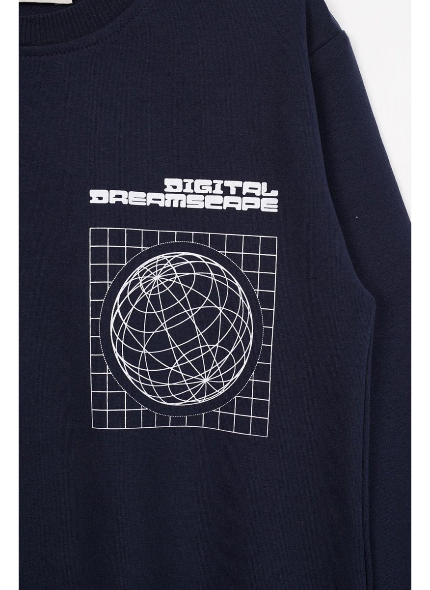 Front Back Digital Print Detailed Navy Blue Color Boy's Sweatshirt