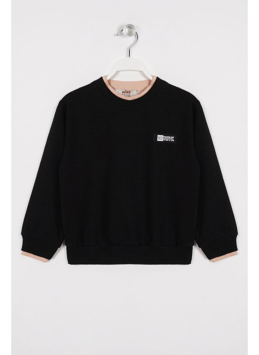 Black Color Boy's Sweatshirt with Camisole Detail on Collar