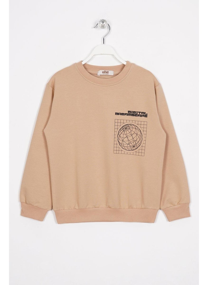 Front Back Digital Print Detail Camel Color Boy Sweatshirt