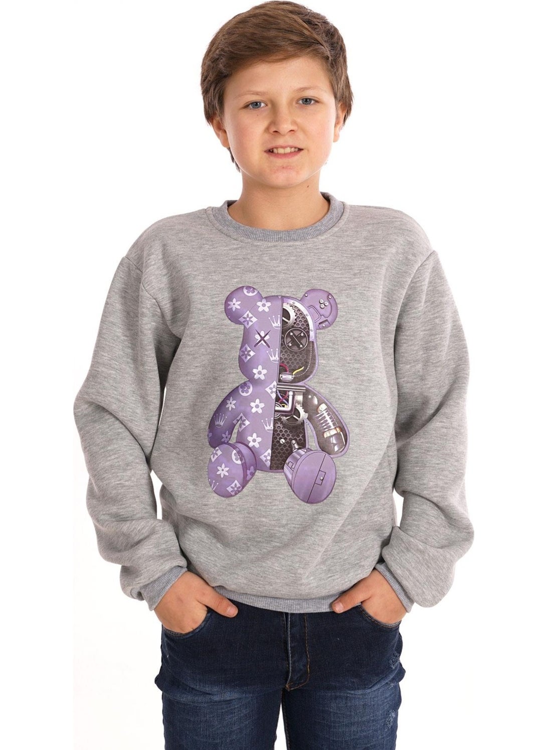 Teddy Bear Printed Gray Color Boy Sweater