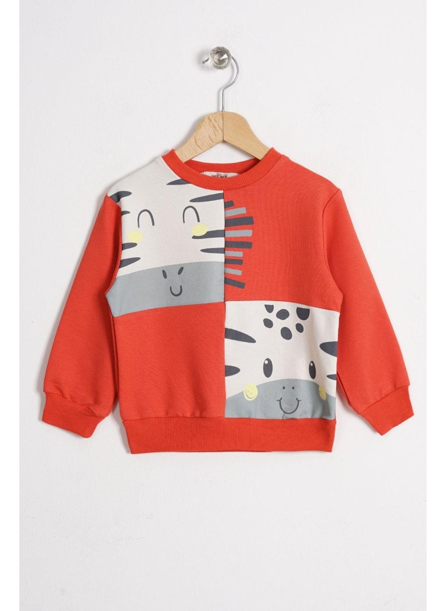 Animal Figured Brick Color Boy's Sweatshirt