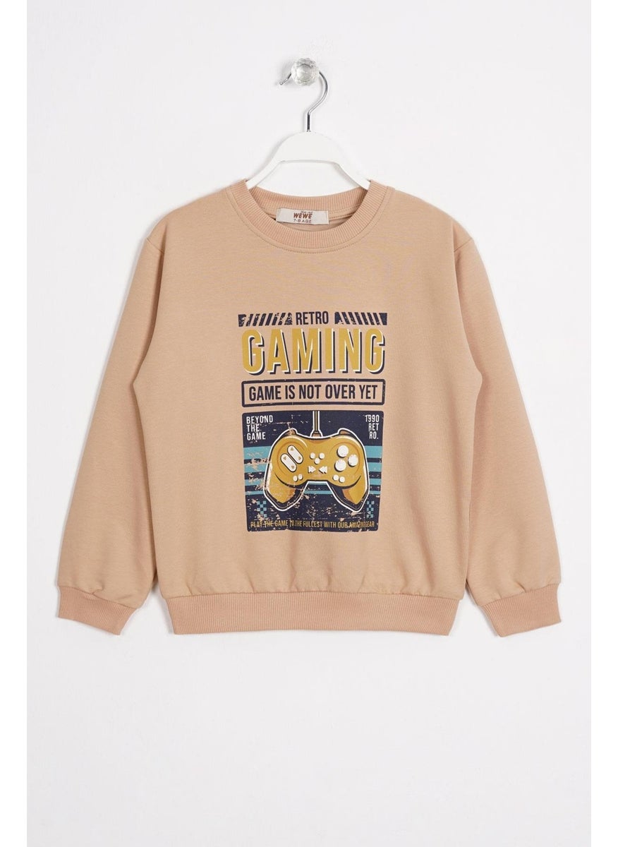 Gaming Printed Camel Color Boy Sweatshirt