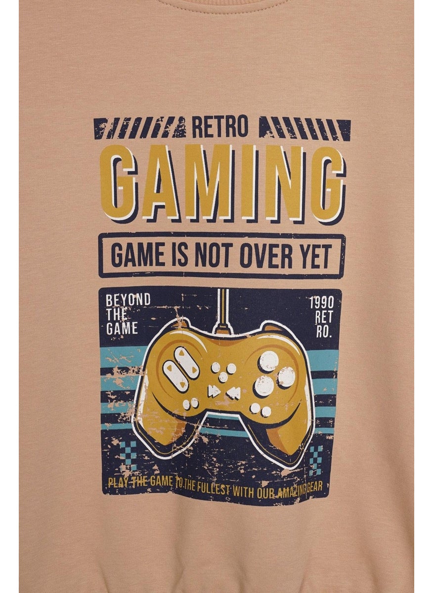 Gaming Printed Camel Color Boy Sweatshirt