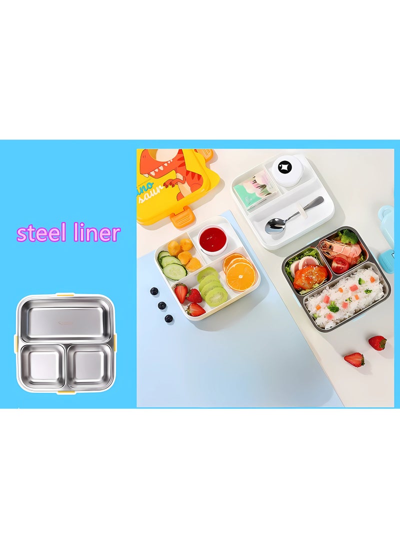 Twisoo Kids Lunch Box Stainless Steel Insulated – Double Decker Leakproof Bento Box with Spoon, Soup Bowl, Dishwasher Safe, Durable, Perfect for School or Travel 1120ml (Dino New Green)