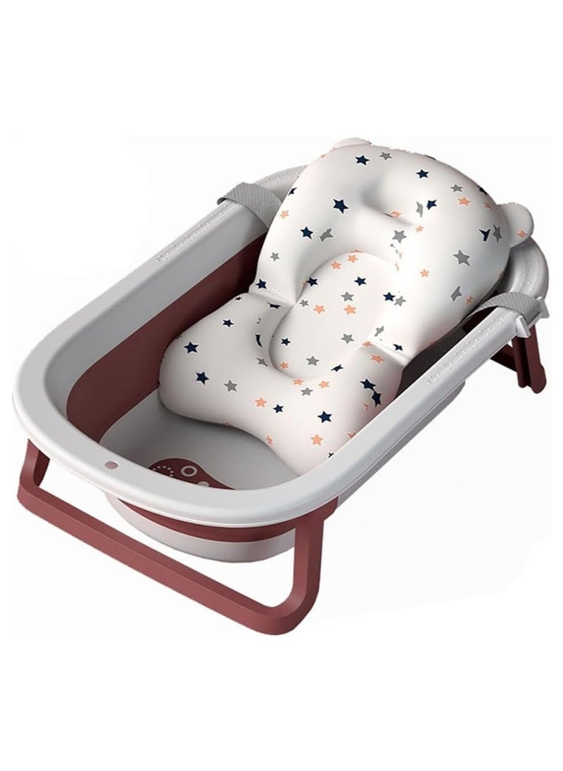 Baby Portable Anti-Slip Folding Bathtub with Bath Mat, Foldable for Storage and Travel, Stand Up Design with Adjustable Legs for Toddlers and Babies, Built-in Hook for Hanging