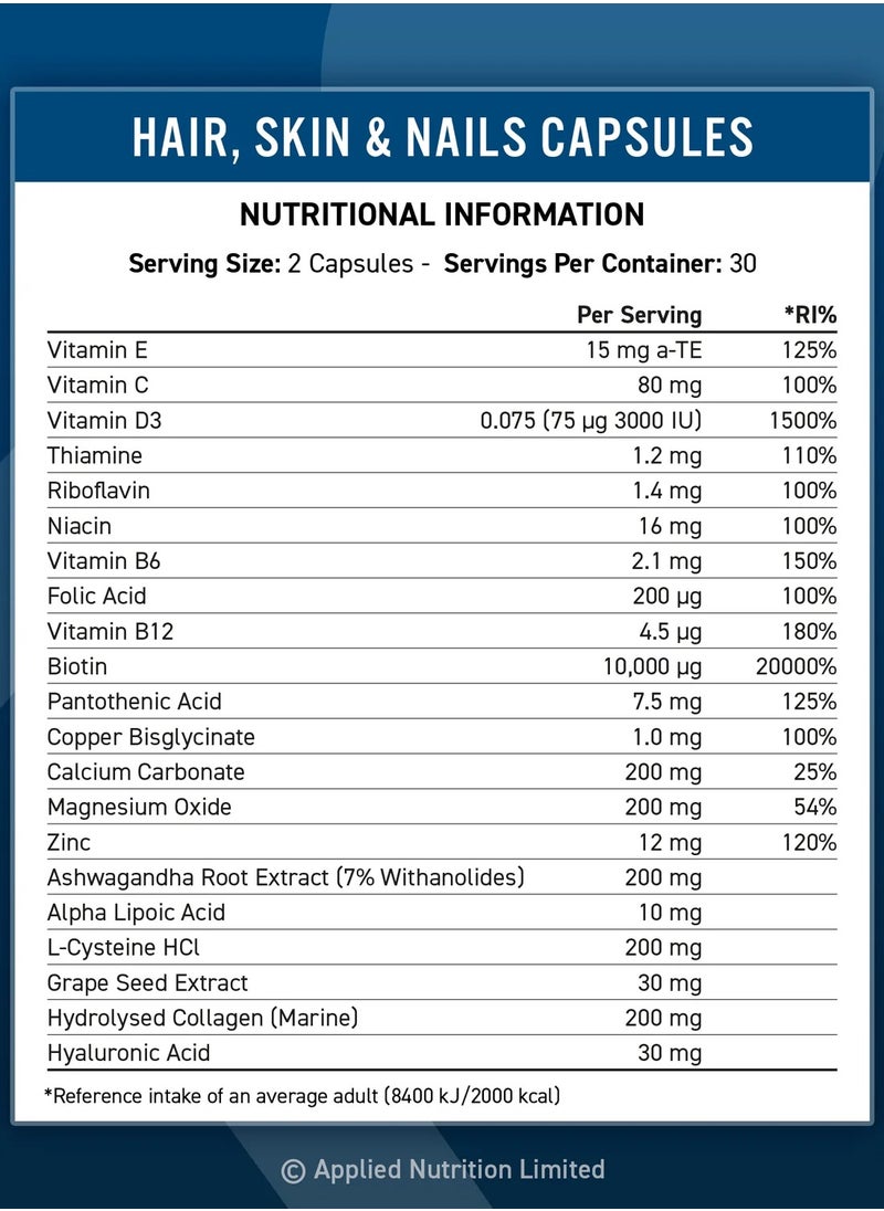 Hair, Skin, Nails - ZINC, Biotin & Marine Collagen (60 Capsules - 30 Servings)