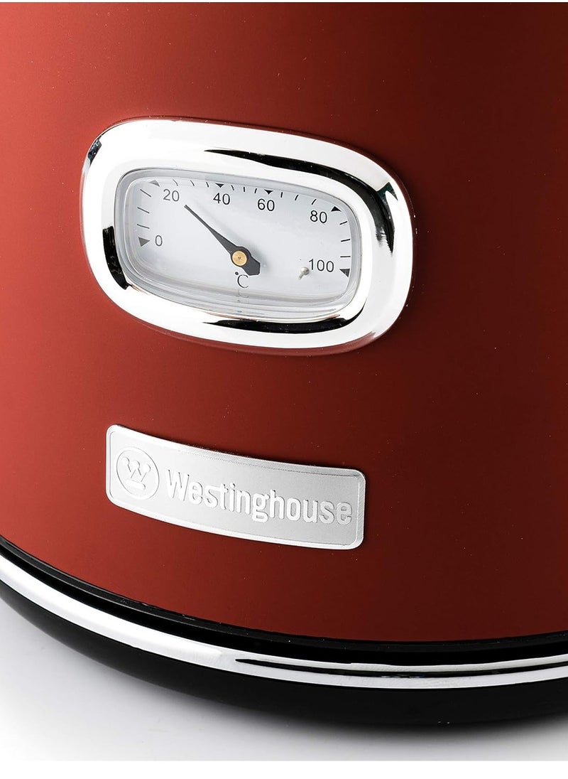 Westinghouse Retro Kettle - 1.7 Liter Electric Kettle - Fast Boil - Water Boiler For Hot Drinks - Quiet Boil & Detachable Filter - 2200W Red Kettle