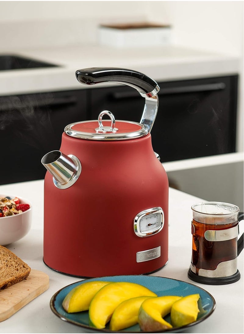 Westinghouse Retro Kettle - 1.7 Liter Electric Kettle - Fast Boil - Water Boiler For Hot Drinks - Quiet Boil & Detachable Filter - 2200W Red Kettle