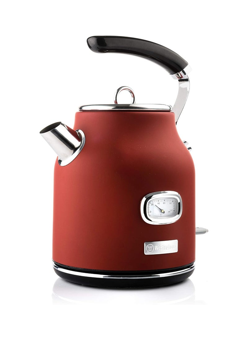 Westinghouse Retro Kettle - 1.7 Liter Electric Kettle - Fast Boil - Water Boiler For Hot Drinks - Quiet Boil & Detachable Filter - 2200W Red Kettle