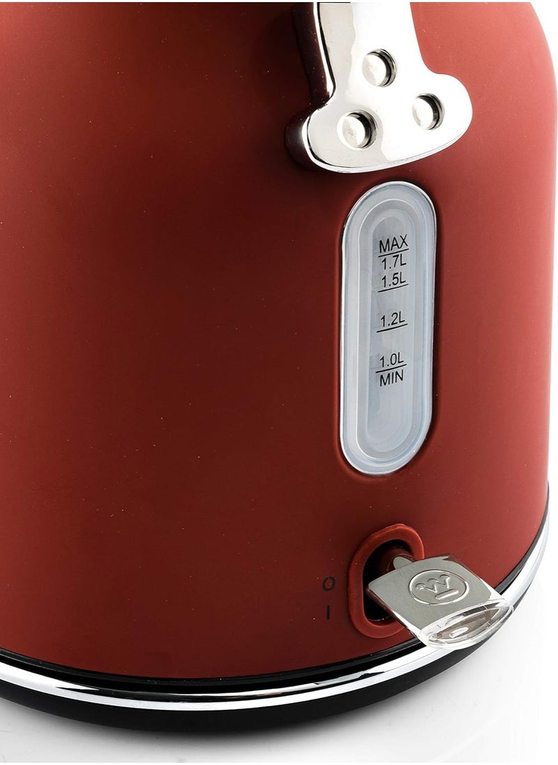Westinghouse Retro Kettle - 1.7 Liter Electric Kettle - Fast Boil - Water Boiler For Hot Drinks - Quiet Boil & Detachable Filter - 2200W Red Kettle