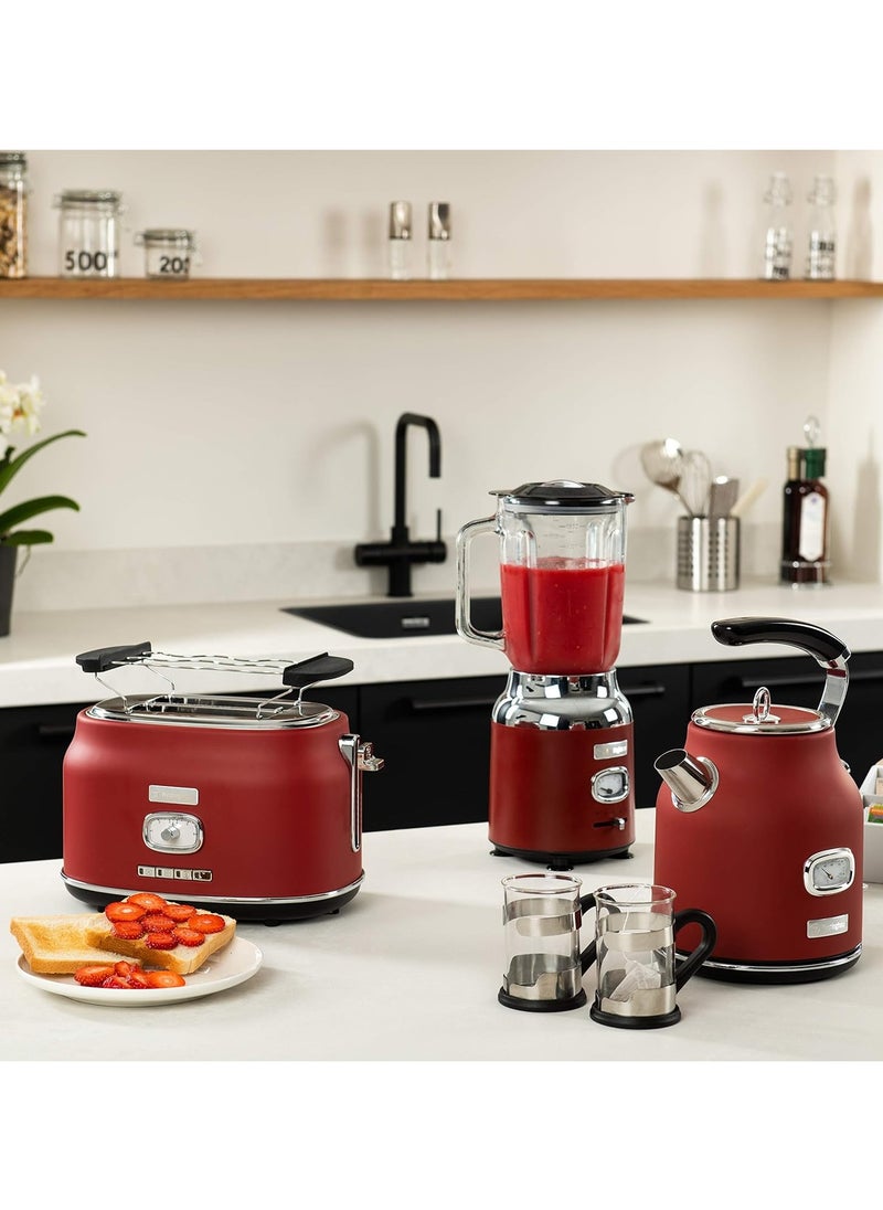Westinghouse Retro Kettle - 1.7 Liter Electric Kettle - Fast Boil - Water Boiler For Hot Drinks - Quiet Boil & Detachable Filter - 2200W Red Kettle