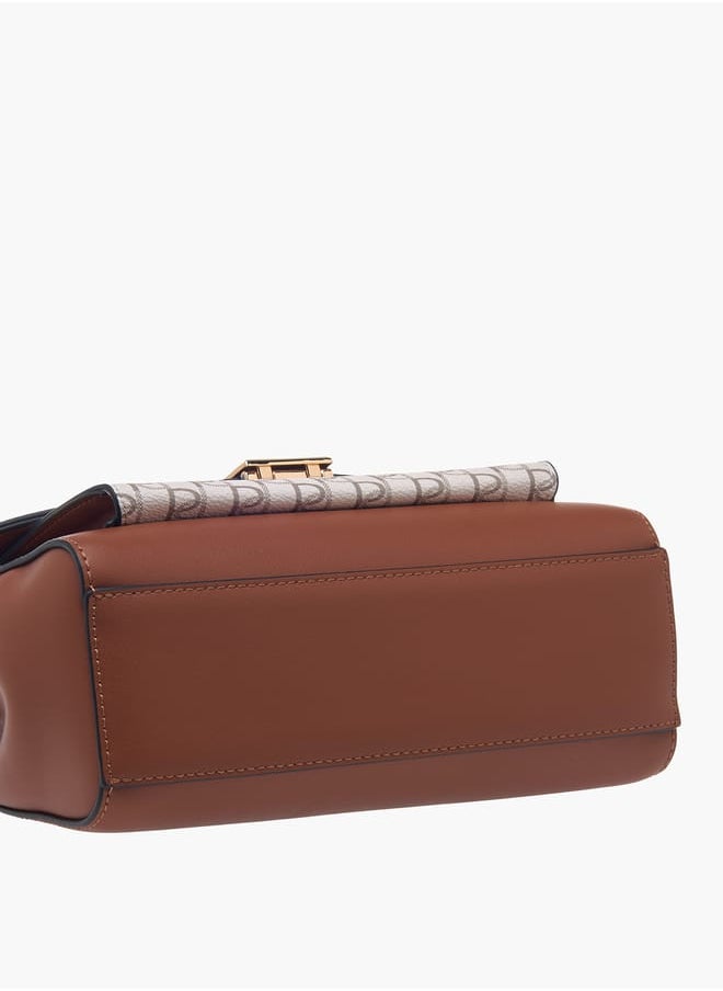 Women Monogram Print Crossbody Bag with Chain Strap and Flap Closure